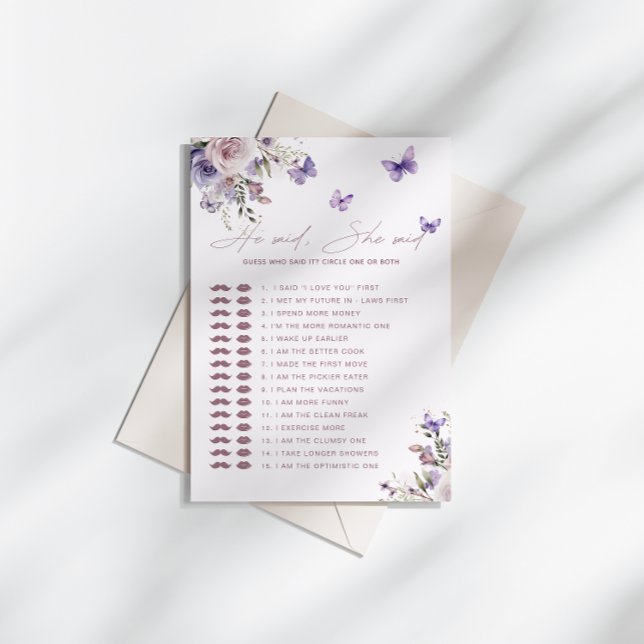 Invitation Devinez qui a dit Mariage papillon mauve Baby Show (Créateur téléchargé)