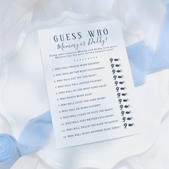 Invitation Devinez Qui Baby shower Jeu | Nautical Whale Boy (Créateur téléchargé)
