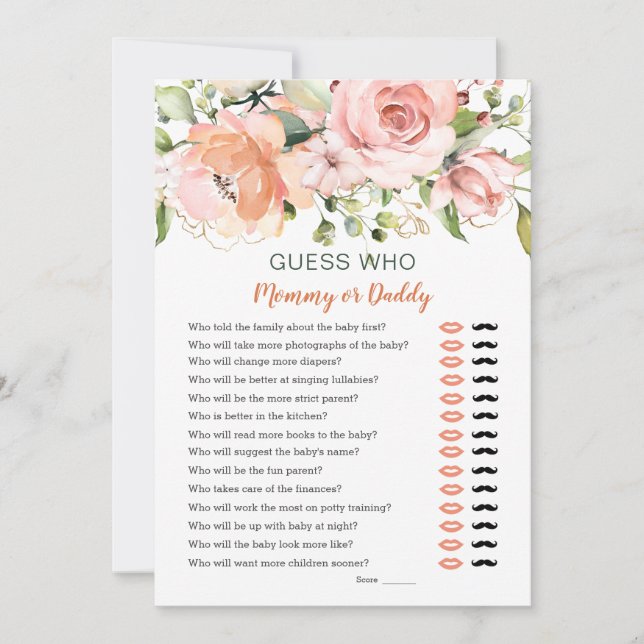 Invitation Devinez Qui Baby shower Jouer La Verdure Florale (Devant)