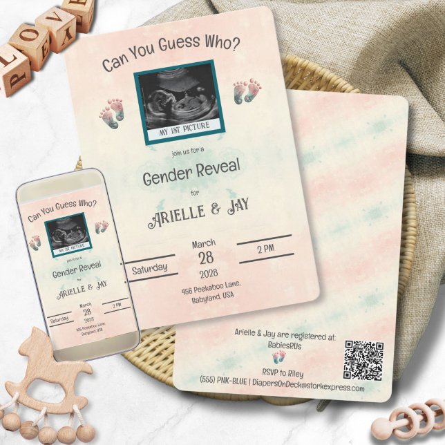 Invitation "Devinez qui" Genre Révéler Baby shower Ultrasound ("Guess Who" Baby Shower Gender Reveal Print and Digital Baby Shower Invitation)