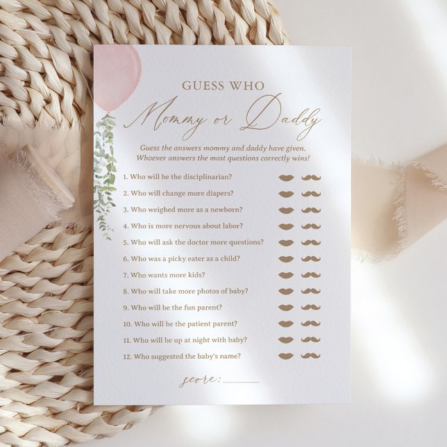 Invitation Devinez qui maman ou papa Baby shower de ballon je (Créateur téléchargé)