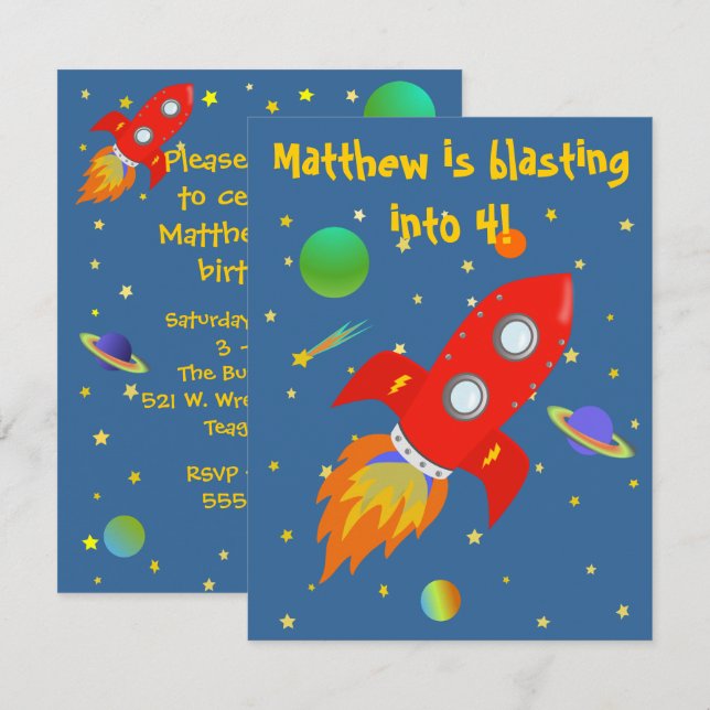 Invitation d'explorateur d'espace petite (Devant / Derrière)