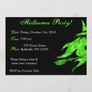 Invitation d'Halloween à la sorcière verte