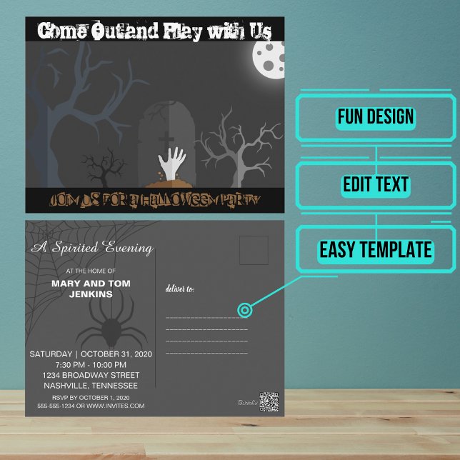 Invitation d'Halloween à sortir et jouer gothique (Send out this stylish but fun Halloween party invitation for your next scary get together.)