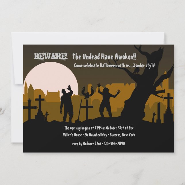Invitation d'Halloween aux zombies du cimetière (Devant)