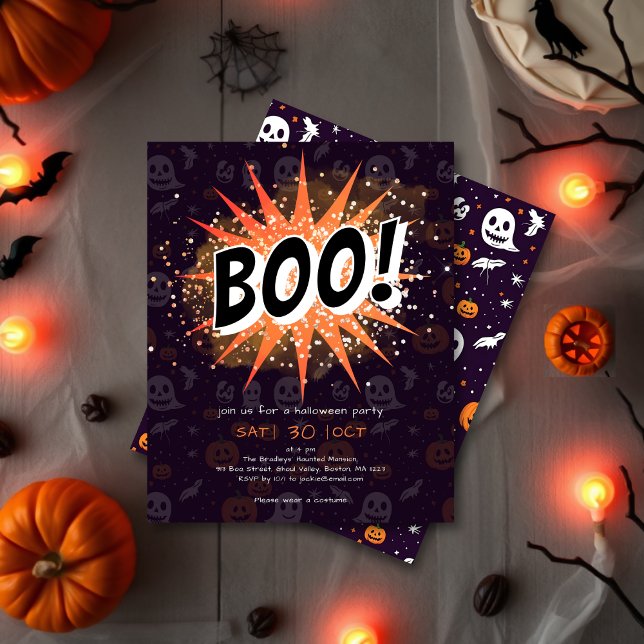 Invitation d'Halloween Black & Orange Boo (Créateur téléchargé)
