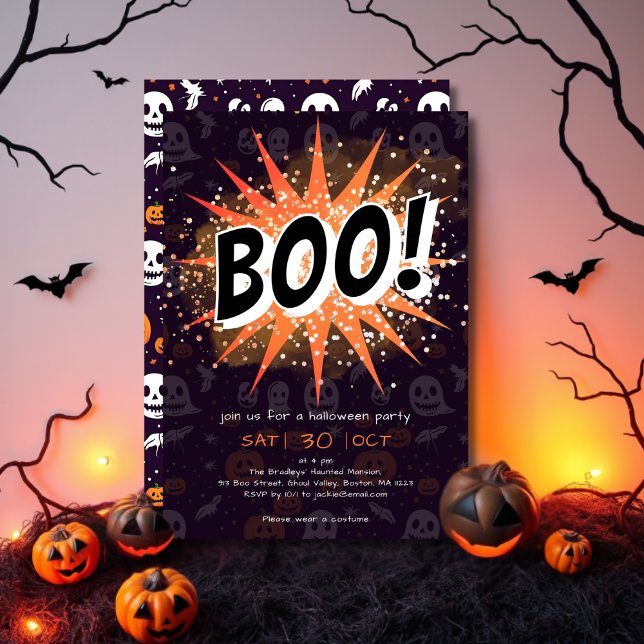 Invitation d'Halloween Black & Orange Boo (Créateur téléchargé)
