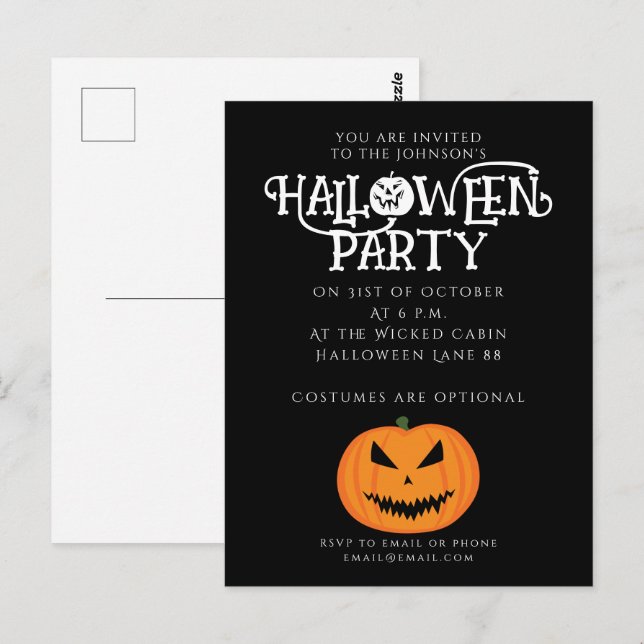 Invitation d'Halloween citrouille de Jack effrayan (Devant / Derrière)
