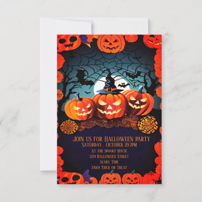 Invitation d'Halloween Citrouille mignon Orange (Devant)