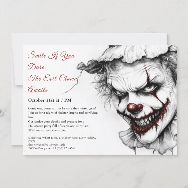 Invitation d'Halloween Clown - Sinister Smile (Devant)