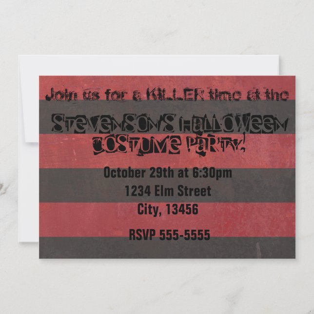 Invitation d'Halloween Costume Party Horreur Fredd (Devant)
