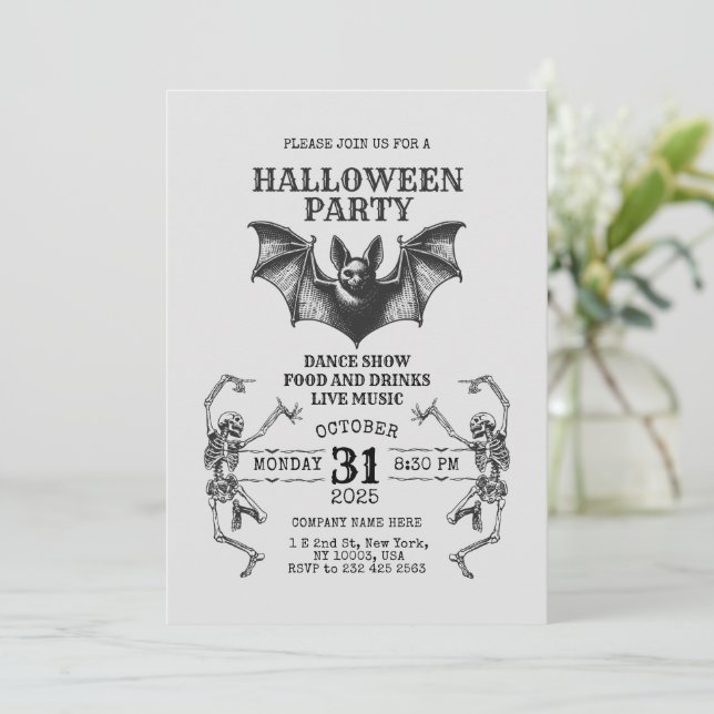 Invitation d'Halloween d'affaires avec des squelet (Debout devant)