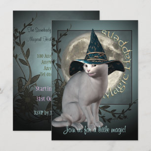 Invitation d'Halloween de chat blanc magique