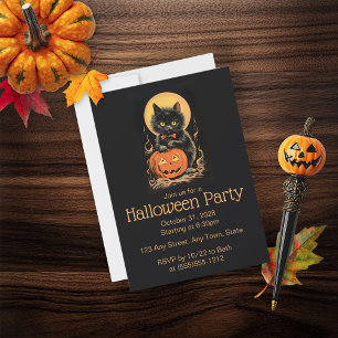 Invitation d'Halloween de chat orange et noir