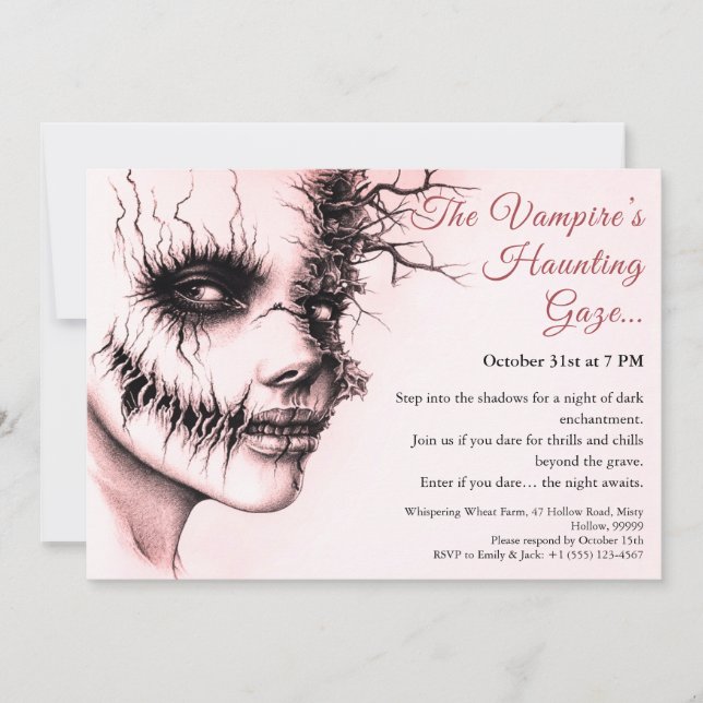 Invitation d'Halloween de femme vampire hantante  (Devant)
