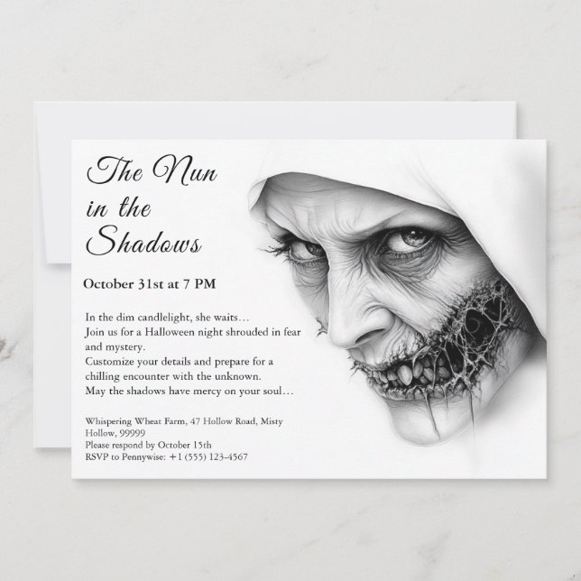Invitation d'Halloween de Nonne Effrayante Religio (Devant)