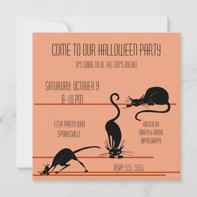 Invitation d'Halloween en chat noir Trio (Devant)
