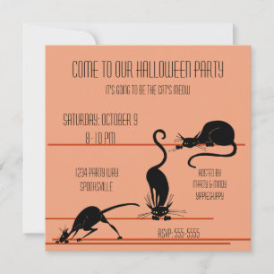 Invitation d'Halloween en chat noir Trio