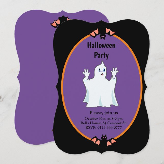 Invitation d'Halloween Fantôme et Chauves-Souris M (Devant / Derrière)