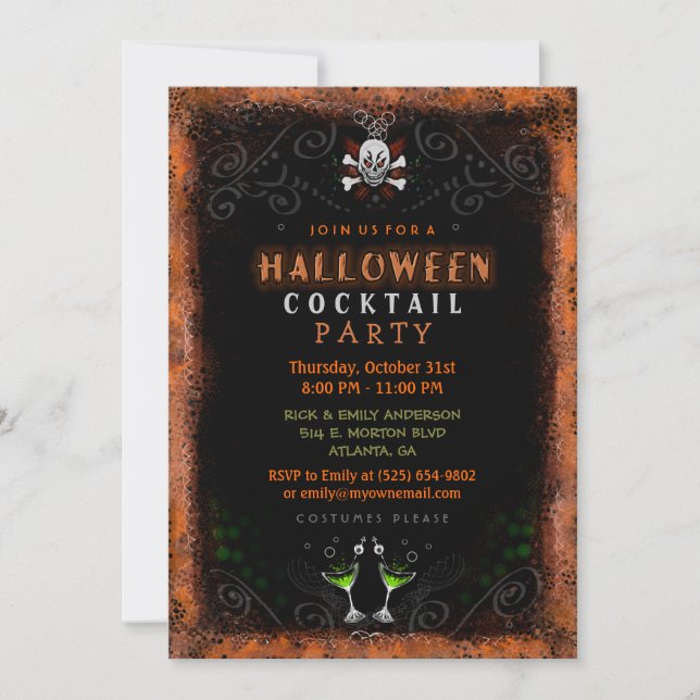 Invitation d'Halloween - Frontière avec le crâne e (Devant)