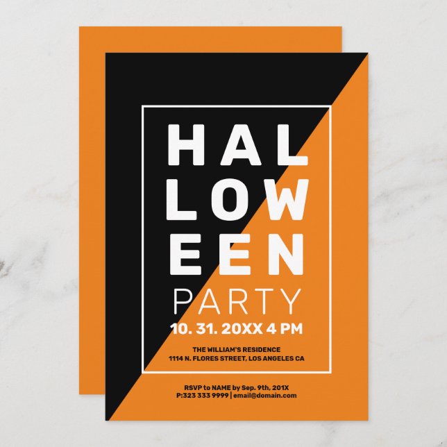 Invitation d'halloween géométrique minimaliste mod (Devant / Derrière)