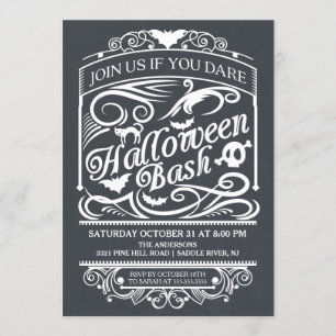 Invitation d'Halloween gothique Éffrayant Chalkboa