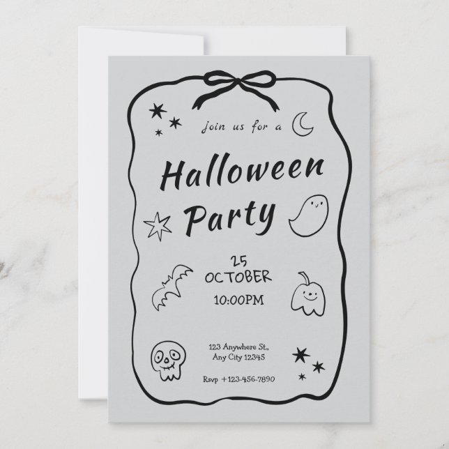 Invitation d'Halloween gris noir et clair (Devant)
