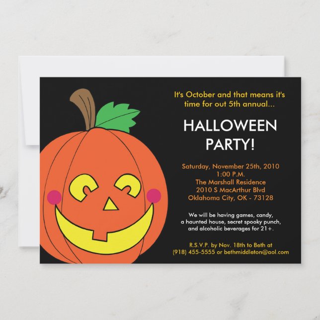 Invitation d'Halloween Jack-o'-lantern 5x7 Citroui (Devant)