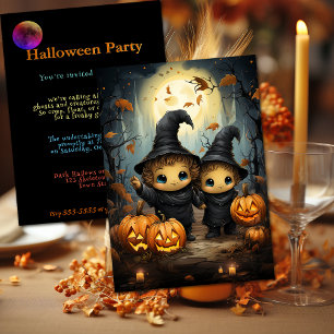 Invitation d'Halloween jeunes sorciers Citrouilles