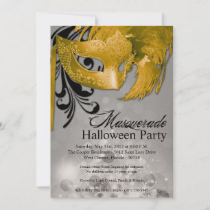 Invitation d'Halloween Mascarade Jaune 5x7