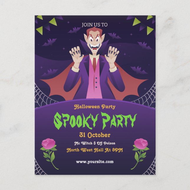 Invitation d'Halloween modifiable, fête d'Hallowee (Devant)