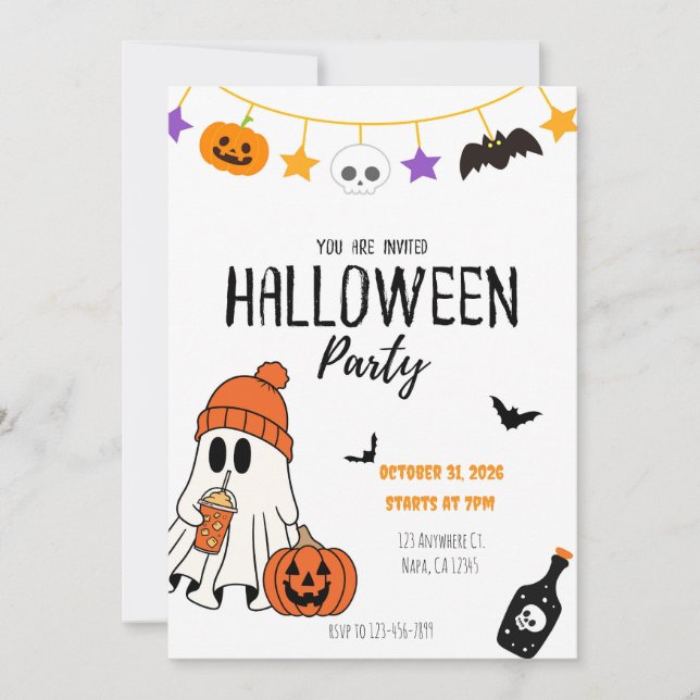 Invitation d'Halloween noir et orange (Devant)