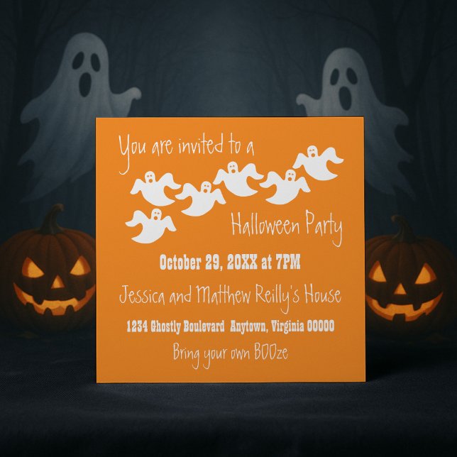 Invitation d'Halloween, Orange (Orange Ghost Party Halloween Invitation)