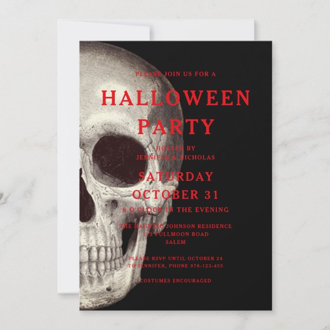 Invitation d'Halloween pour adulte Crâne effrayant (Devant)