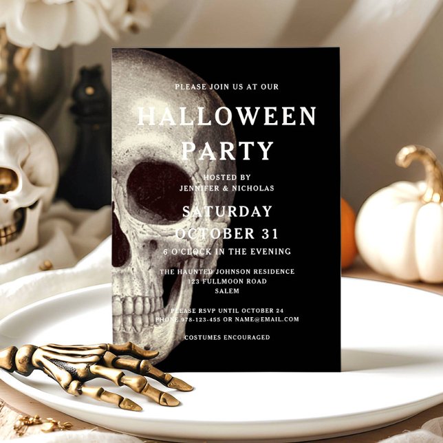 Invitation d'Halloween pour adulte Crâne effrayant (Scary Dead Skull Halloween Invitation)