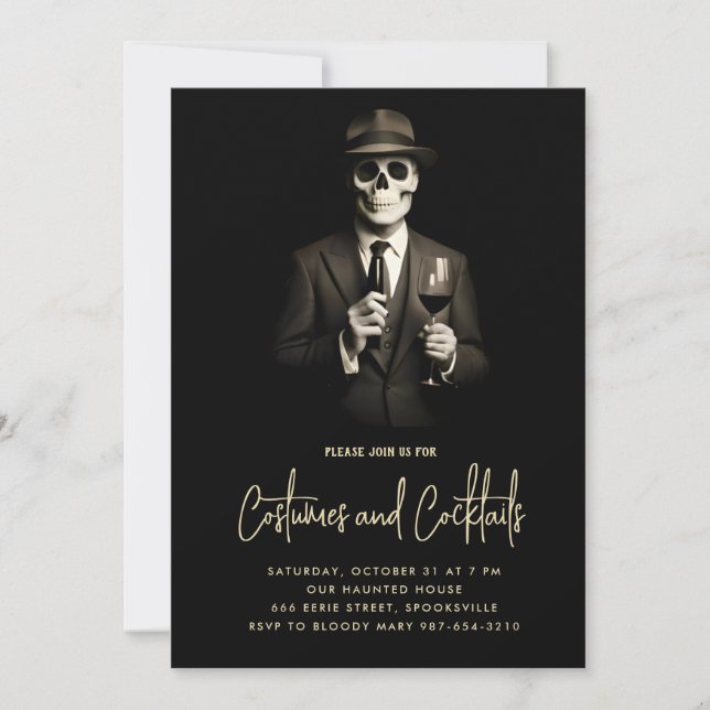 Invitation d'Halloween pour adultes de squelette v (Devant)
