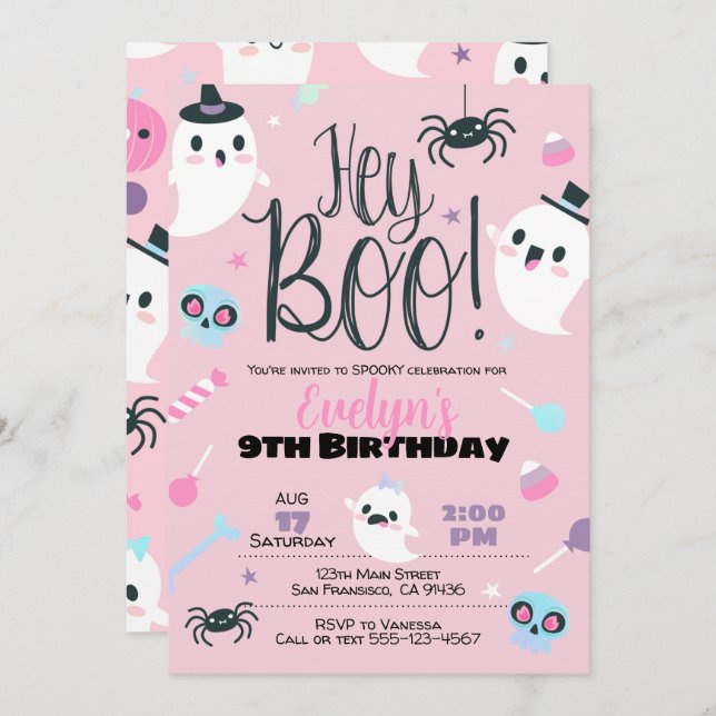 Invitation d'Halloween pour Anniversaire, Pastel (Devant / Derrière)