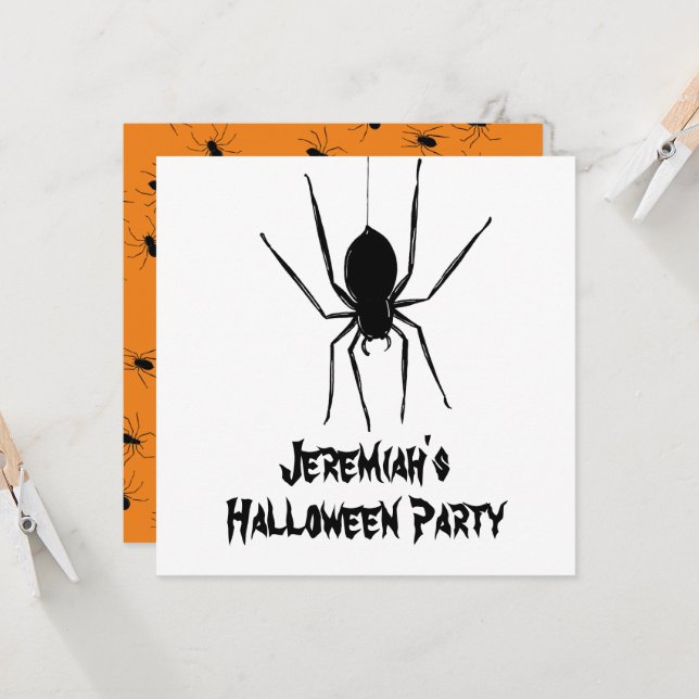 Invitation d'Halloween pour araignées Déplaisantes (Devant/Arrière en situation)