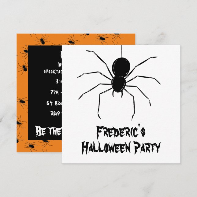 Invitation d'Halloween pour araignées Déplaisantes (Devant / Derrière)