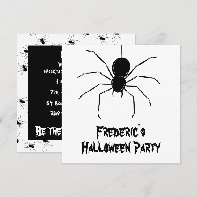 Invitation d'Halloween pour araignées Déplaisantes (Devant / Derrière)