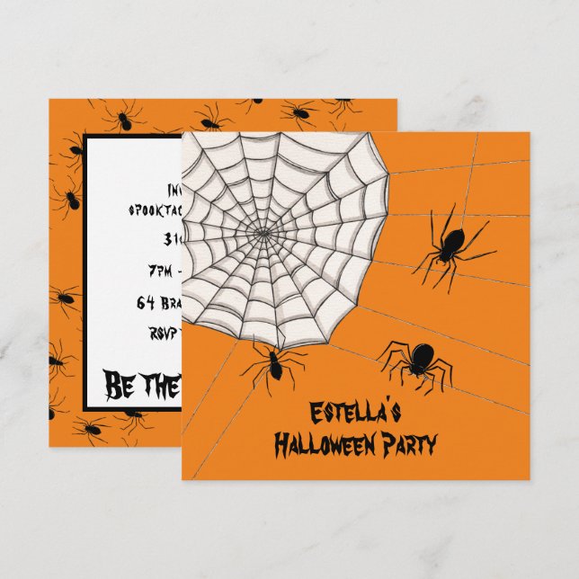 Invitation d'Halloween pour araignées Déplaisantes (Devant / Derrière)