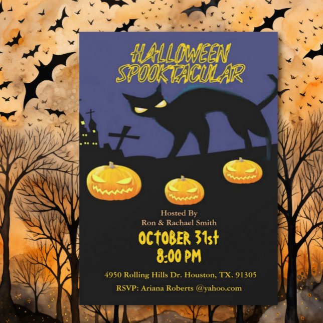 Invitation d'Halloween pour chat noir Spooktaculai (Créateur téléchargé)