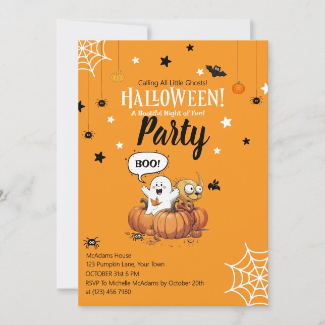 Invitation d'Halloween pour enfants avec citrouill (Devant)