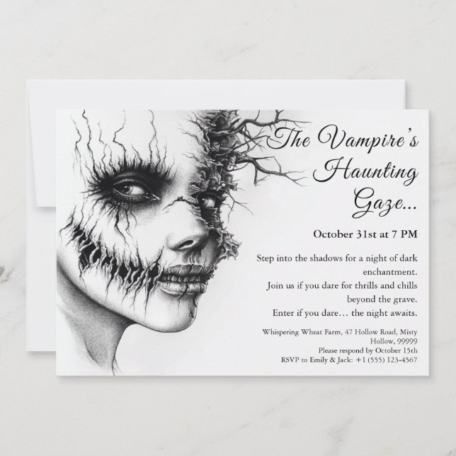 Invitation d'Halloween pour femme vampire hantante (Devant)