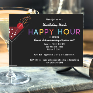 Invitation d'Happy Hour Black et Neon