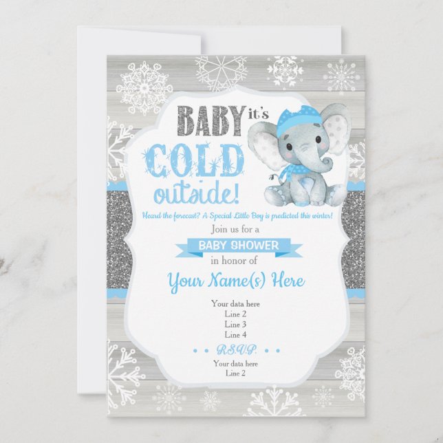 Invitation d'hiver Elephant pour le Baby shower ga (Devant)