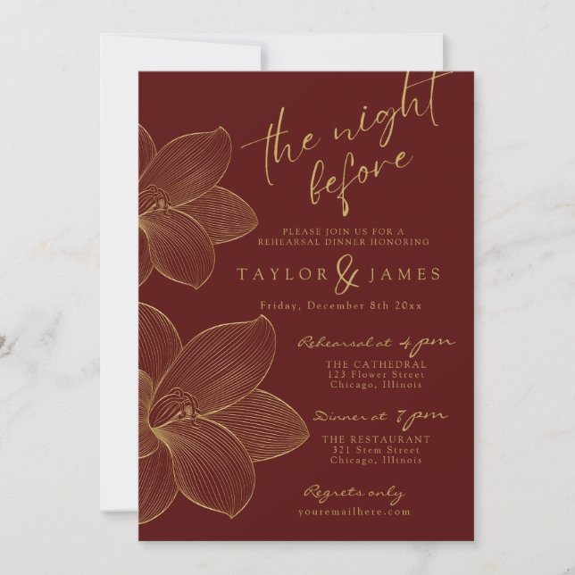 Invitation d'hiver florale d'or (Devant)