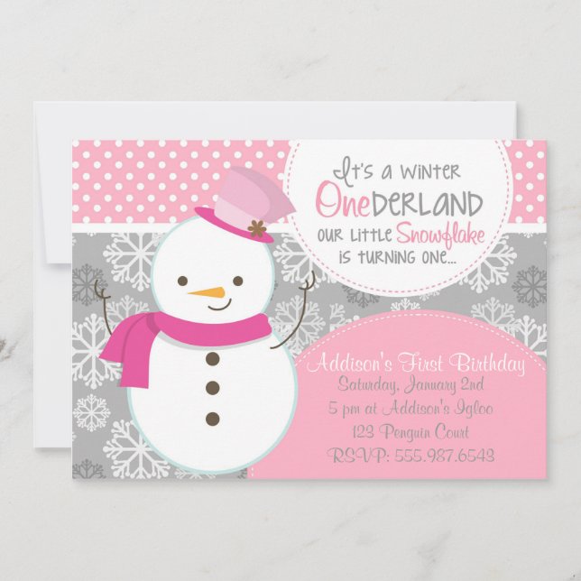 Invitation d'hiver ONE derland Pink Snowman (Devant)