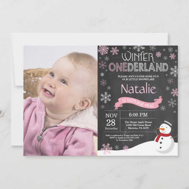 Invitation d'hiver Onederland 1er Birthday Invitat (Devant)