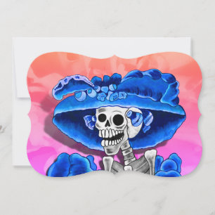 Invitation Dia de los Muertos Calavera au Chapeau Bleu